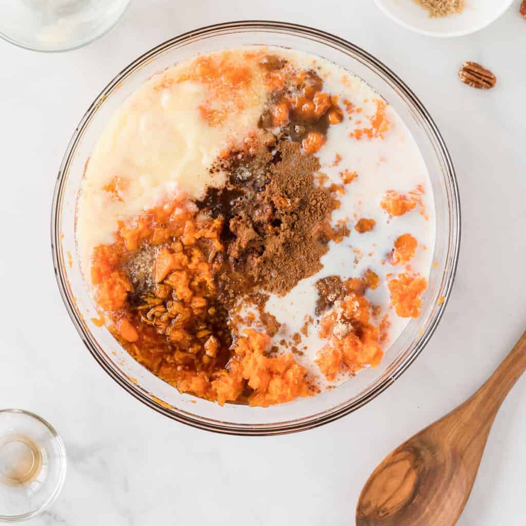 ingredients for the sweet potatoes in a bowl