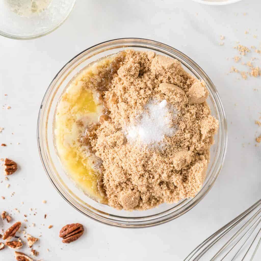 ingredients to make the gluten free pecan topping in a bowl