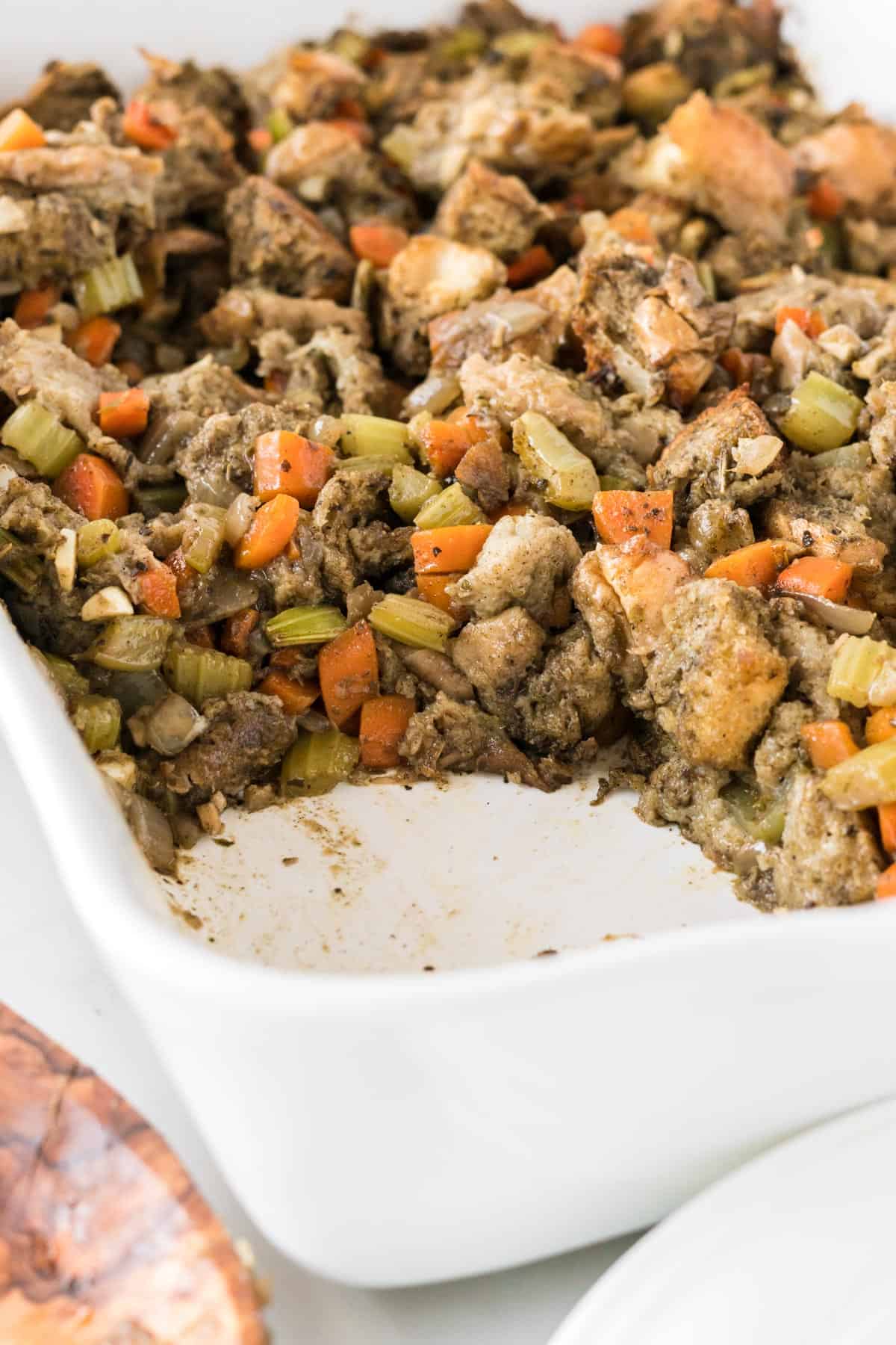 vegan stuffing with a scoop missing