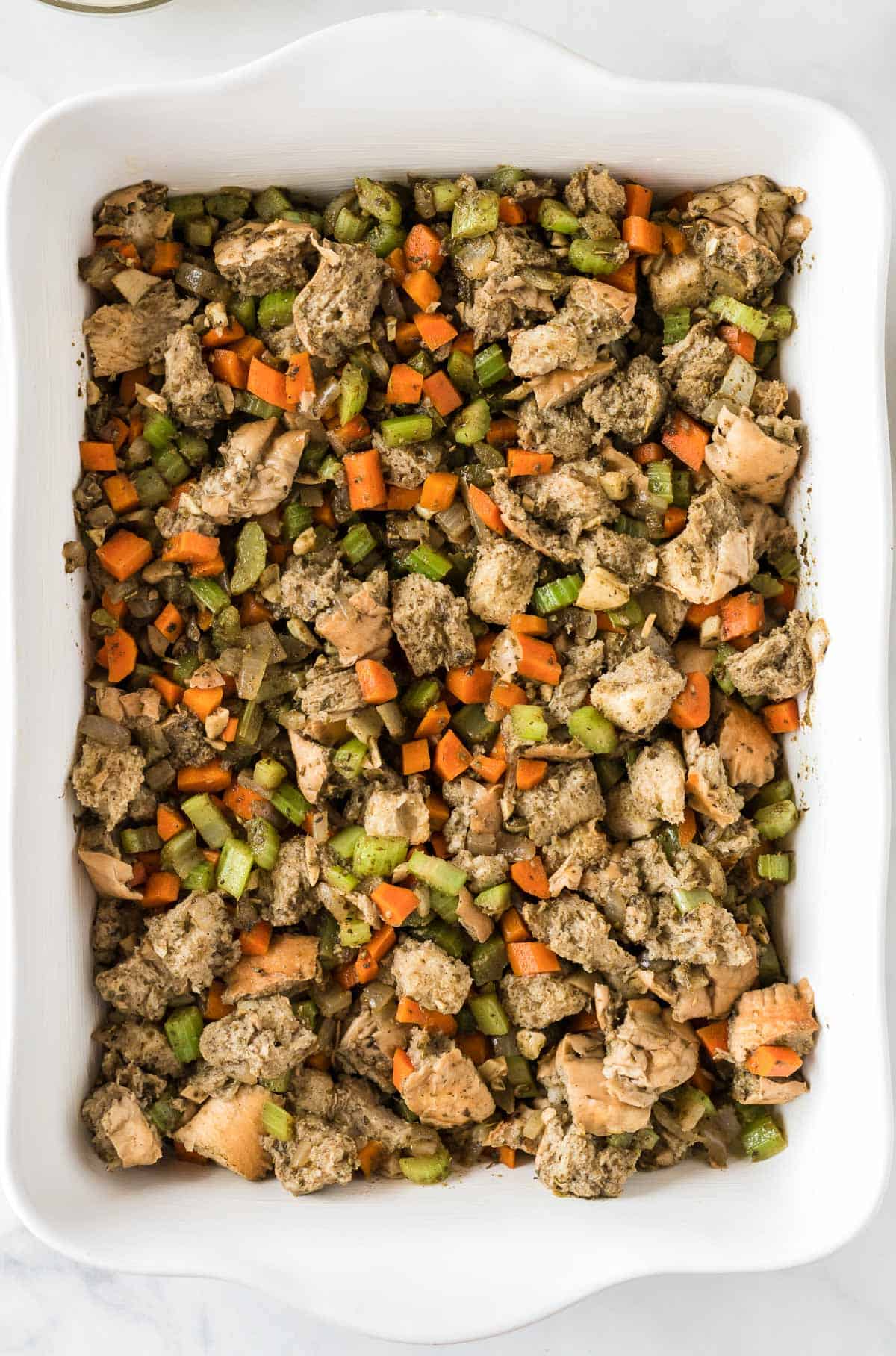 stuffing in the casserole dish