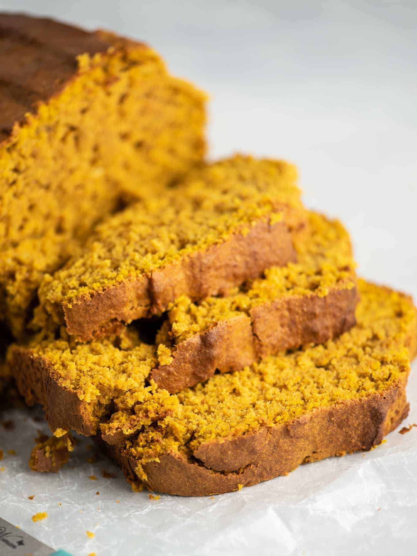 three slices of pumpkin bread