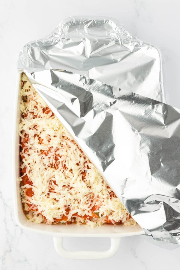 cheese lasagna covered with foil