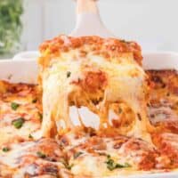 taking a piece of cheese lasagna from the pan