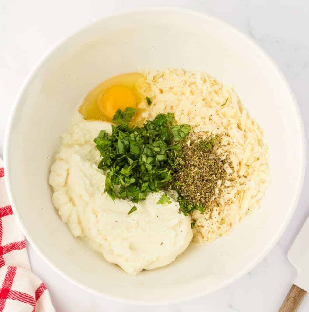 ricotta filling ingredients in a mixing bowl