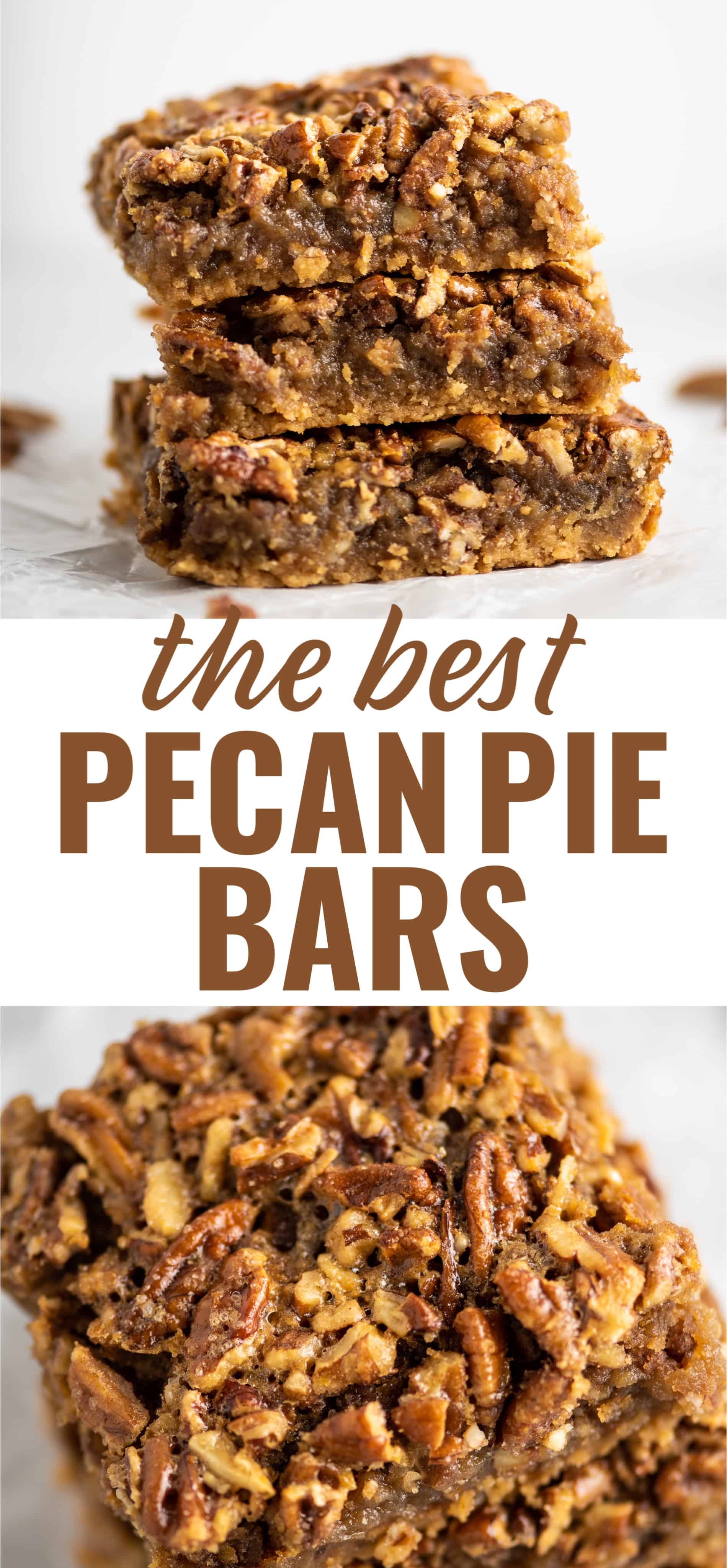 image of pecan pie bars with the text "the best pecan pie bars"