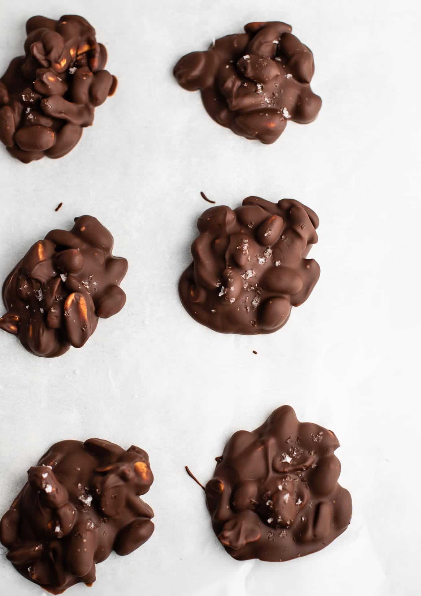 6 salted peanut clusters lined up