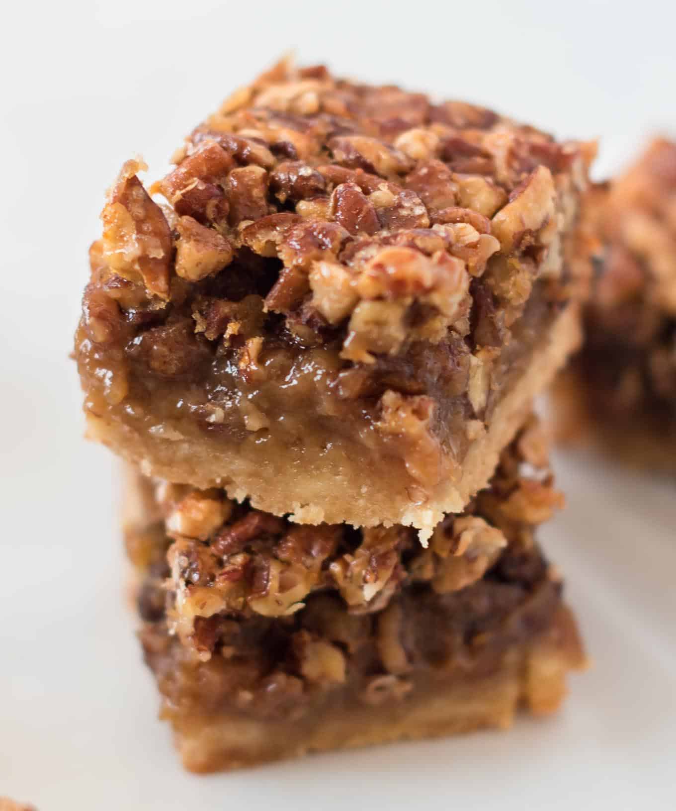 two pecan pie bars stacked