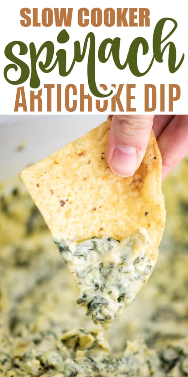 image with text saying "slow cooker spinach artichoke dip"