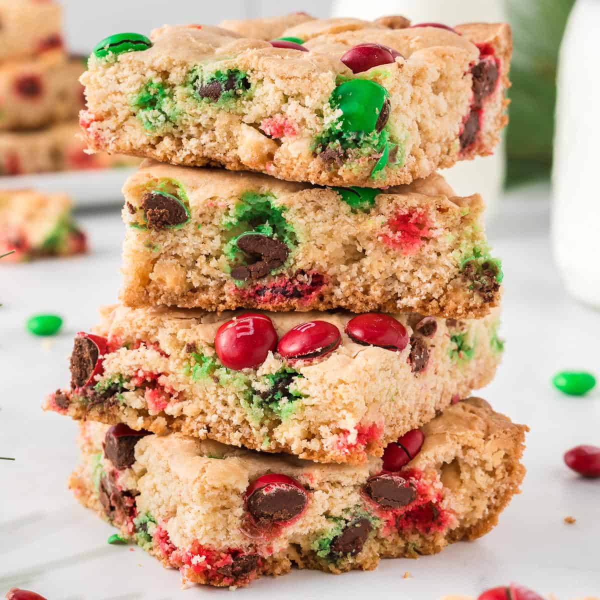 Christmas cookie bars stacked on top of each other