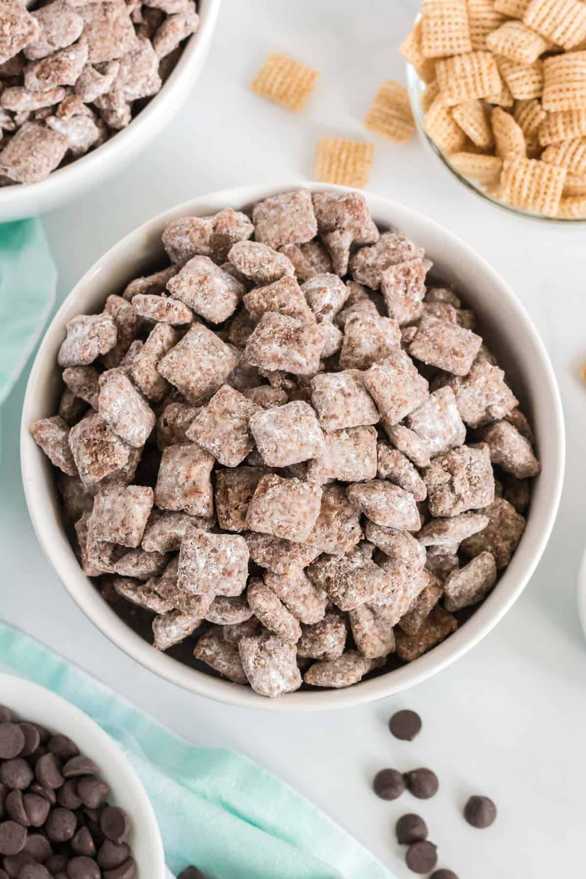 vegan muddy buddies in a bowl