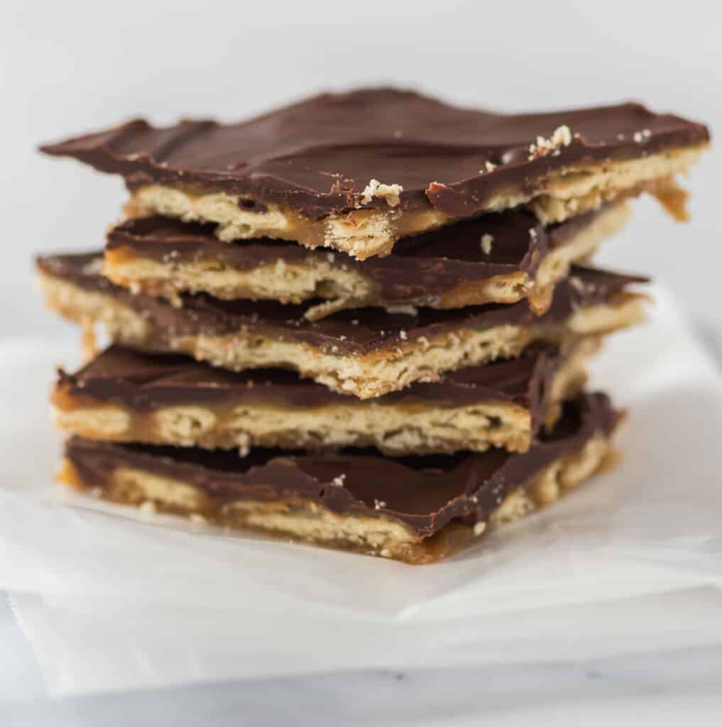 stacked saltine toffee candy pieces