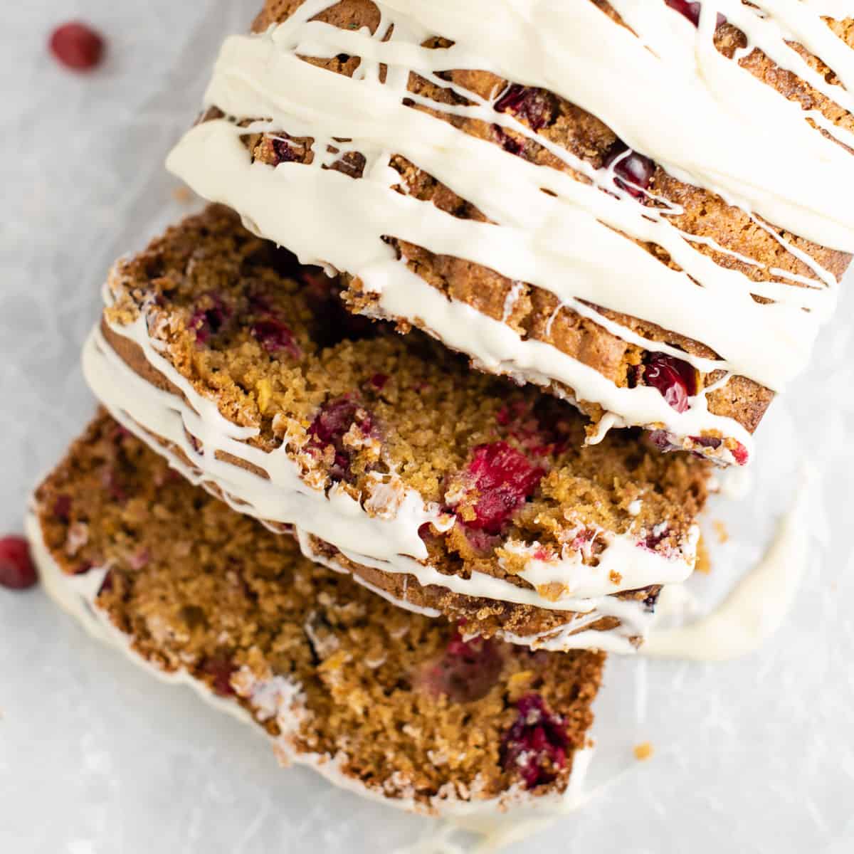 christmas cranberry bread with white chocolate glaze