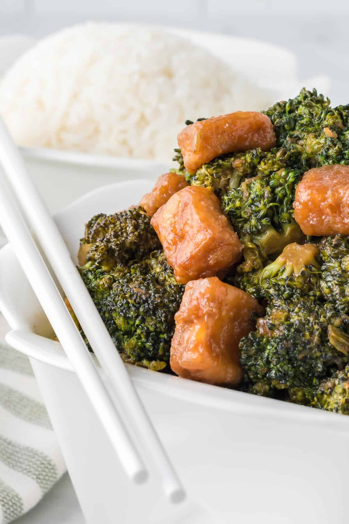 broccoli tofu stir fry with chopsticks