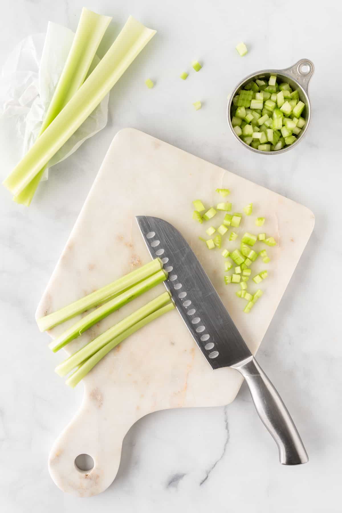 cutting up the celery