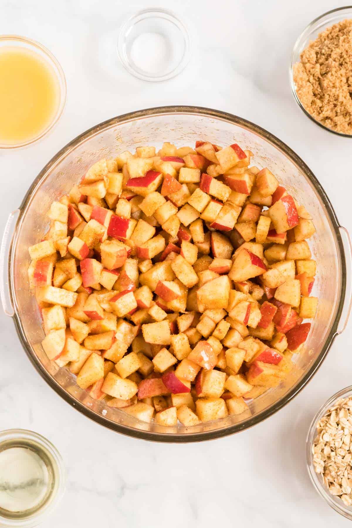 apples cut up in a bowl