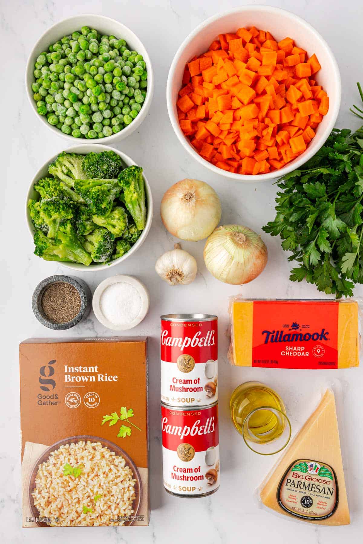 ingredients to make vegetable rice casserole