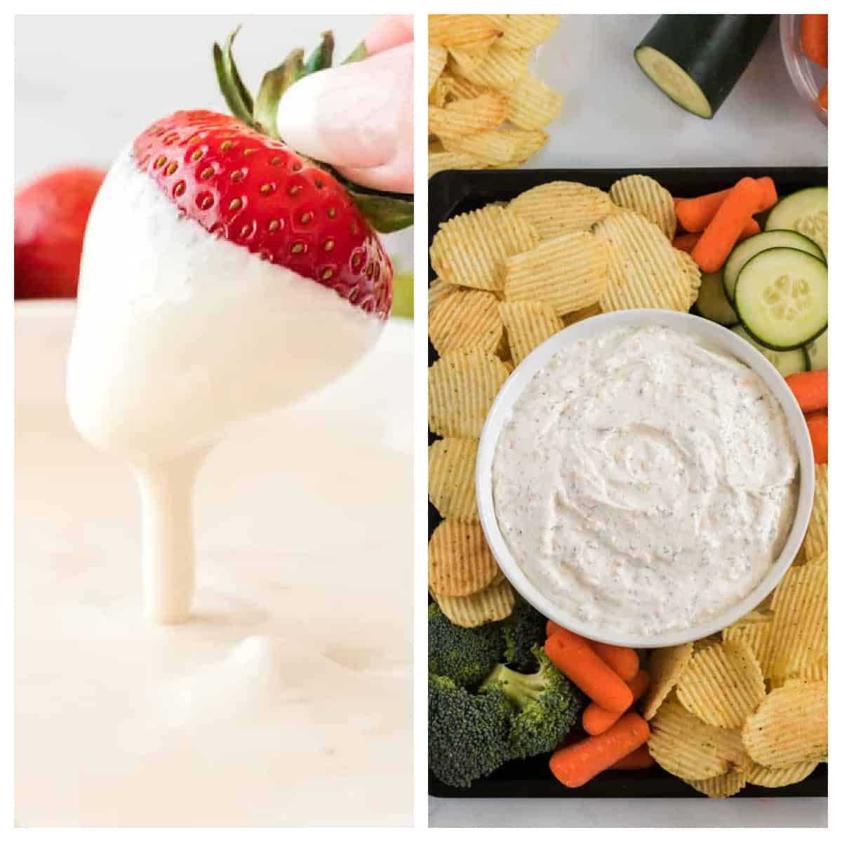 collage image showing fruit dip and chip dip