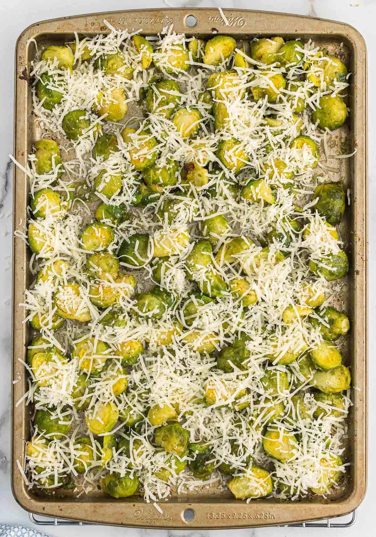 brussel sprouts topped with parmesan cheese