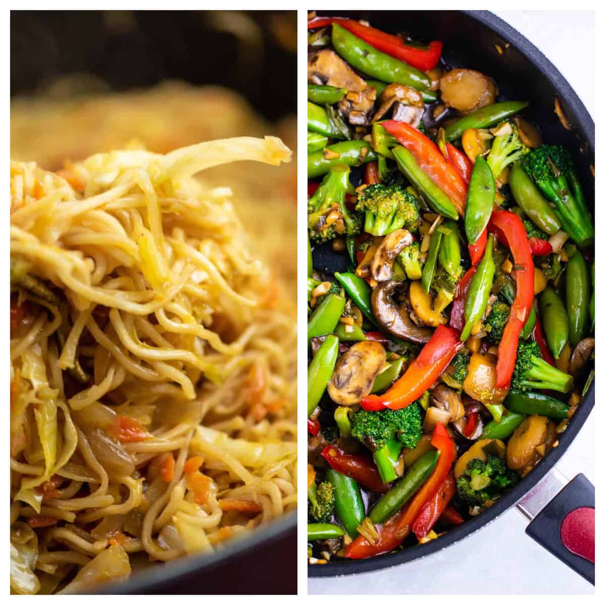 collage image showing cabbage stir fry and stir fry vegetables 