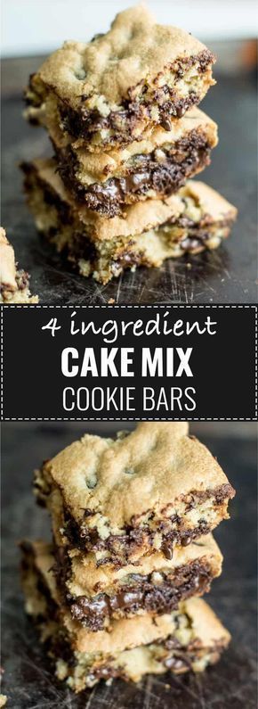 image with text "4 ingredient cake mix cookie bars"