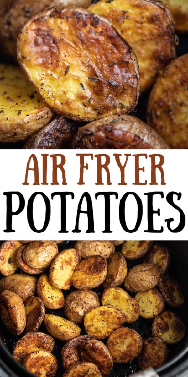 potatoes in the air fryer graphic with two images from the recipe