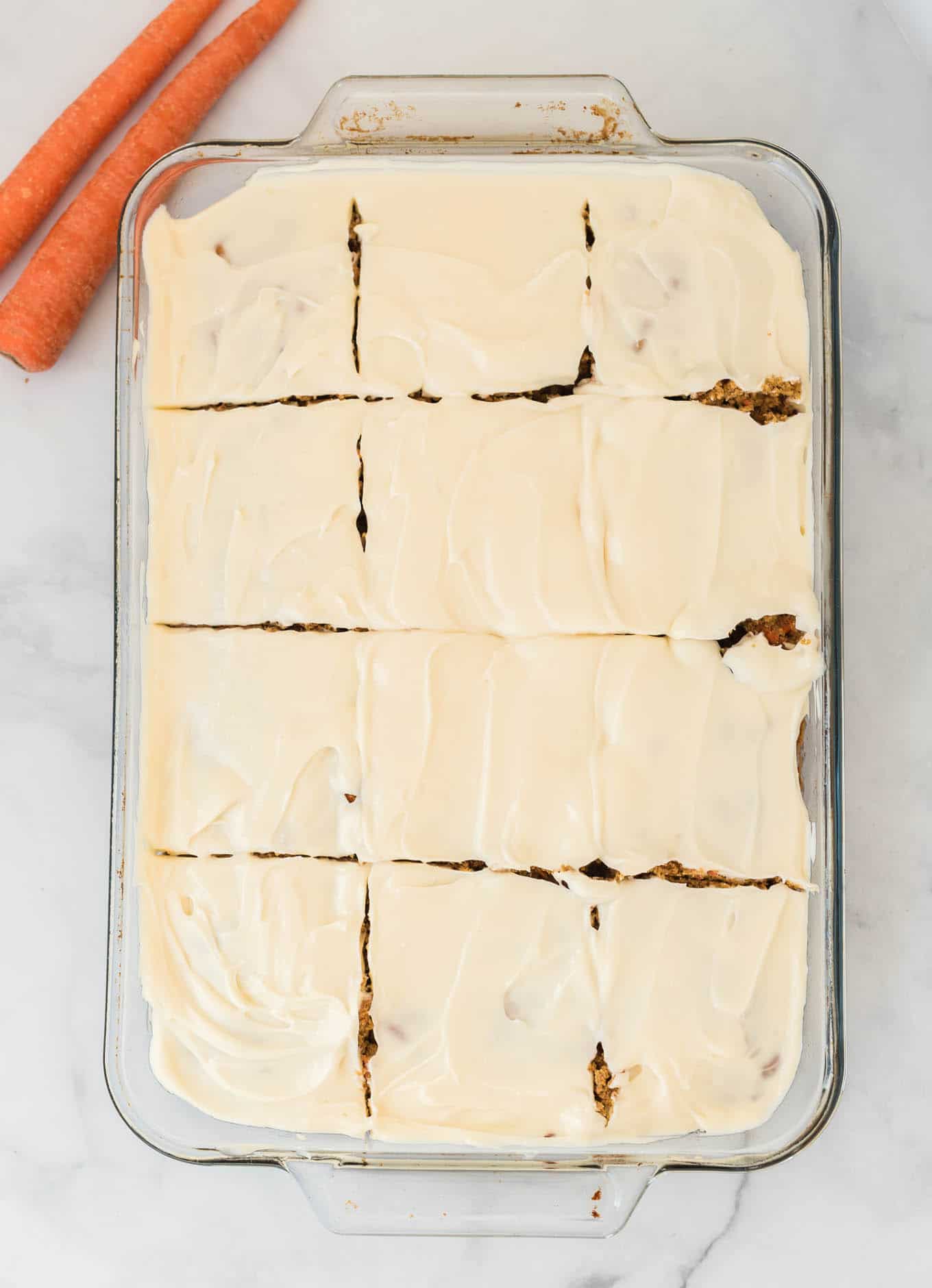 carrot cake sliced into 12 pieces