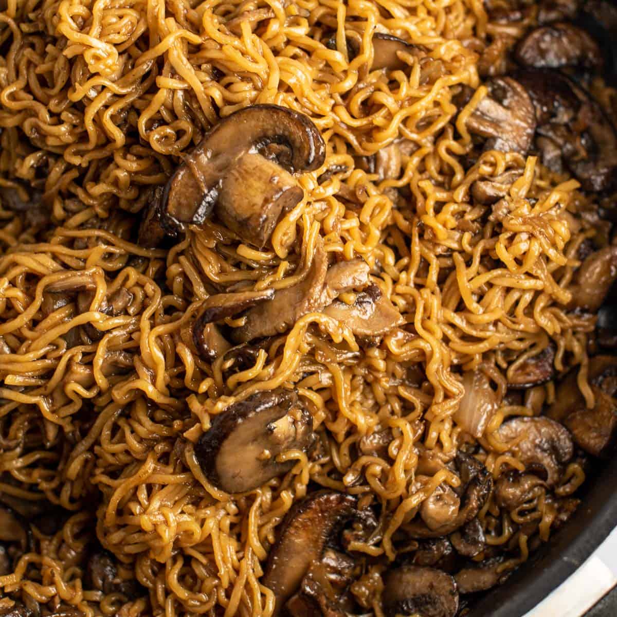 mushroom noodles in a skillet