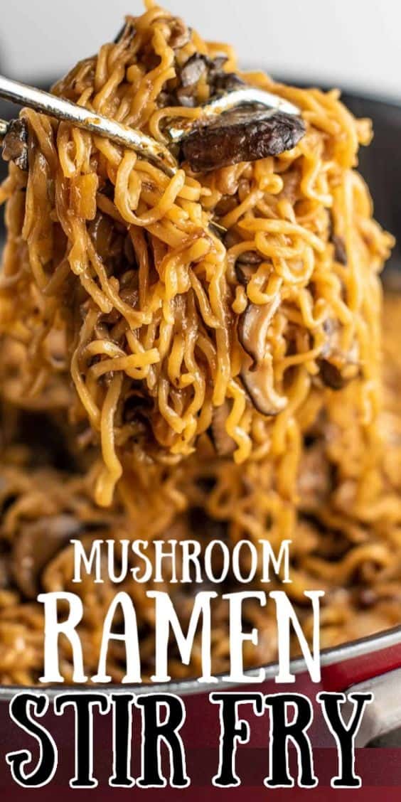 image with text "mushroom ramen stir fry"