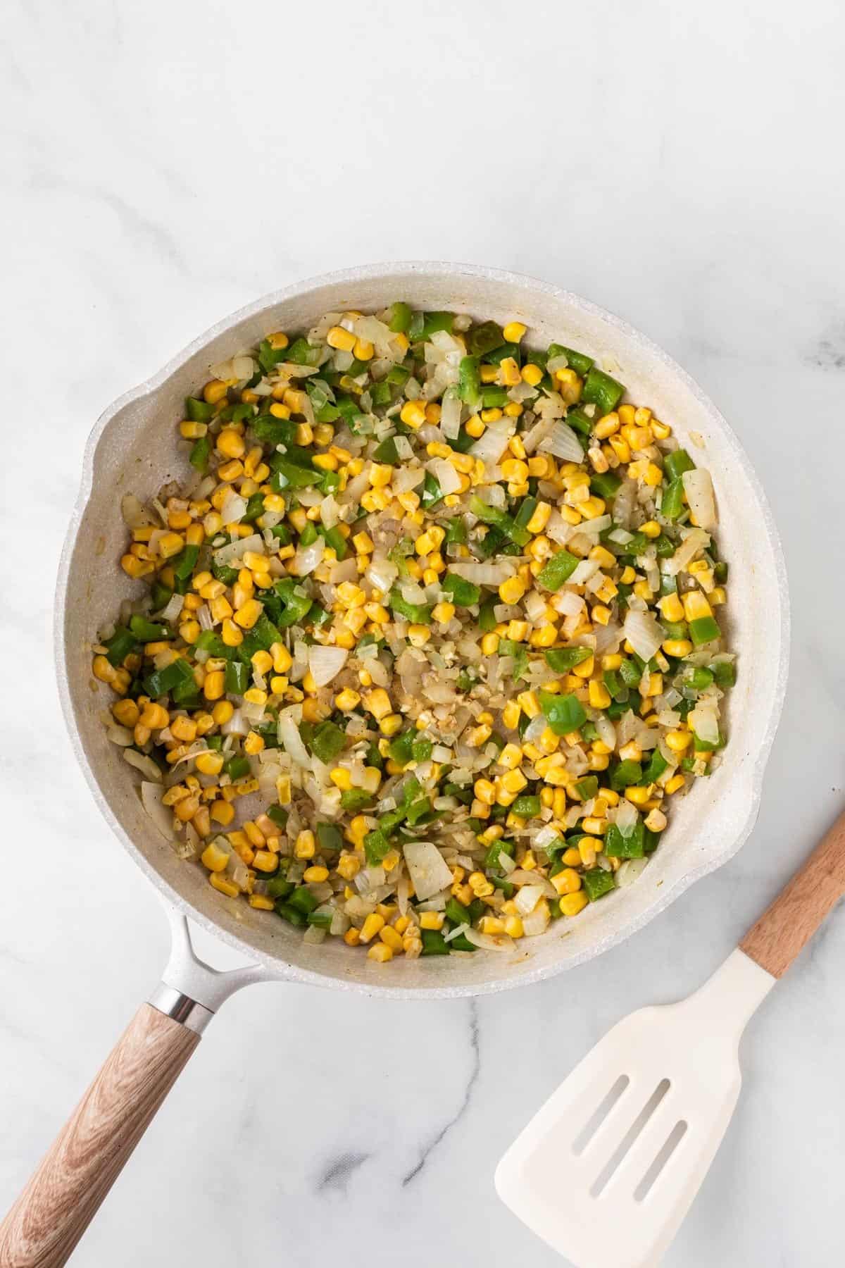 skillet veggies mixed with the corn