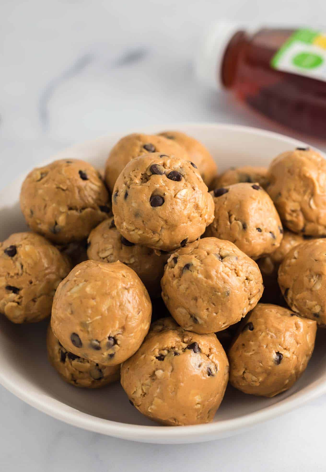 energy bites stacked in a bowl