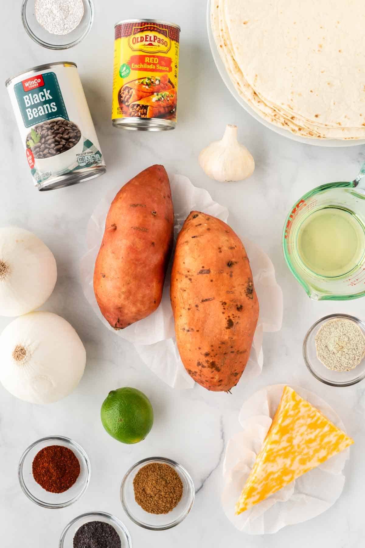 ingredients needed to make sweet potato enchiladas