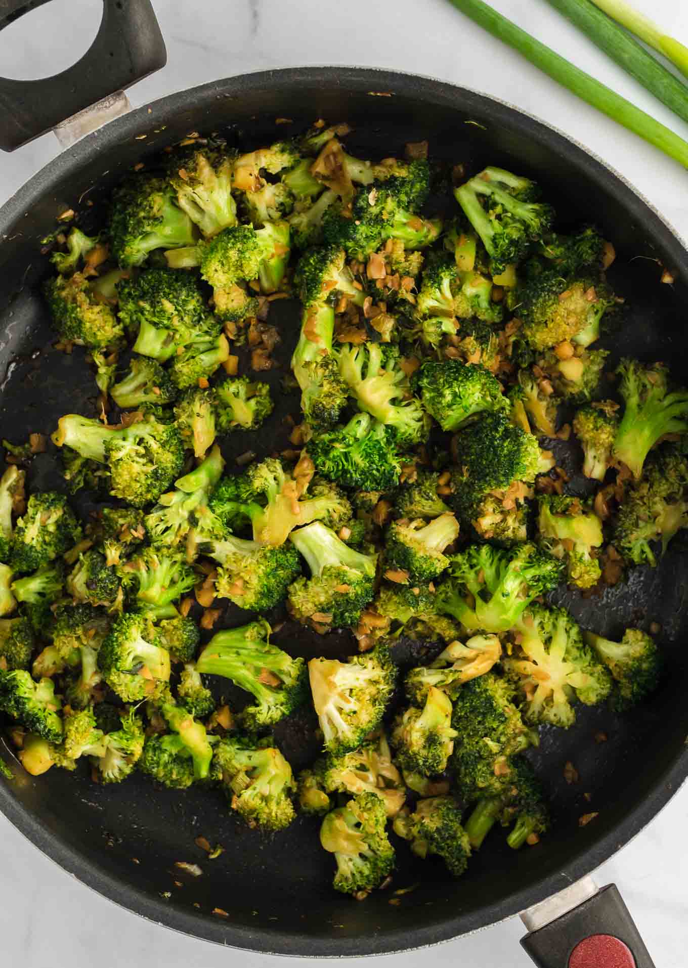 cooked broccoli in a skillet