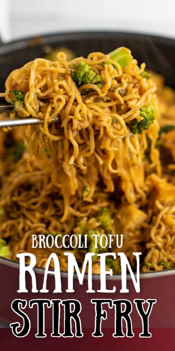 image with text "broccoli tofu ramen stir fry"