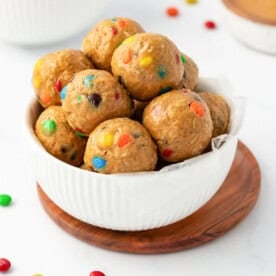 monster cookie balls in a bowl