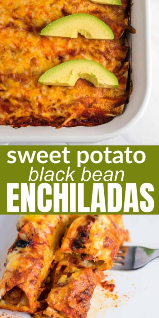 Image with text "sweet potato black bean enchiladas"