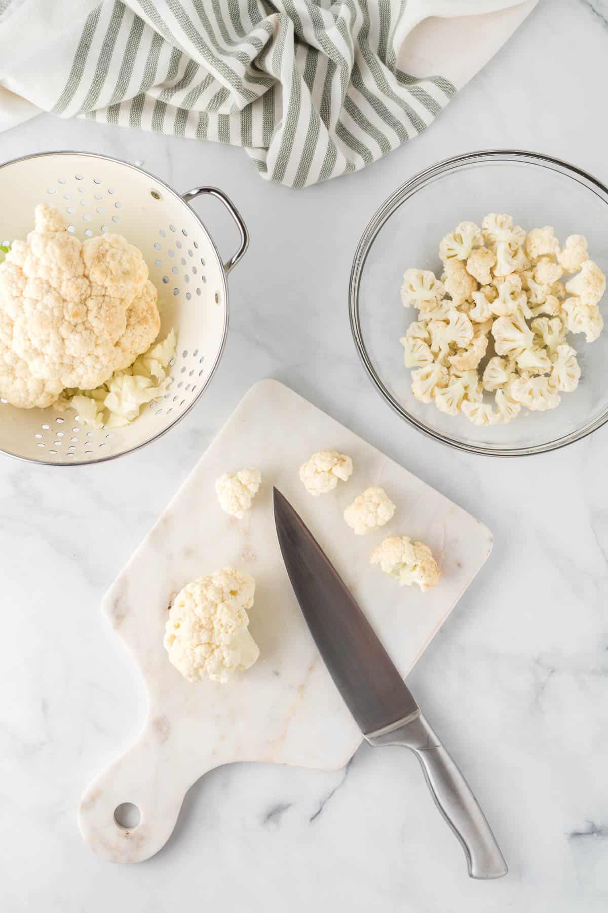 cutting cauliflower into florets