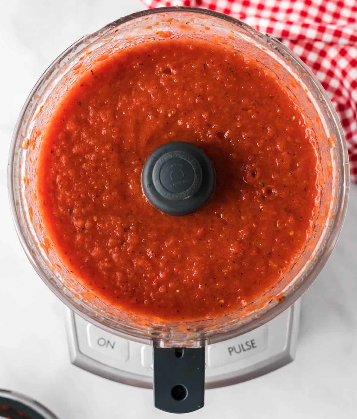 pureed fire roasted tomatoes in the food processor