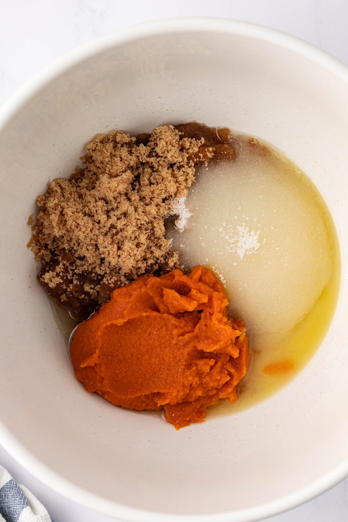 wet ingredients in a mixing bowl