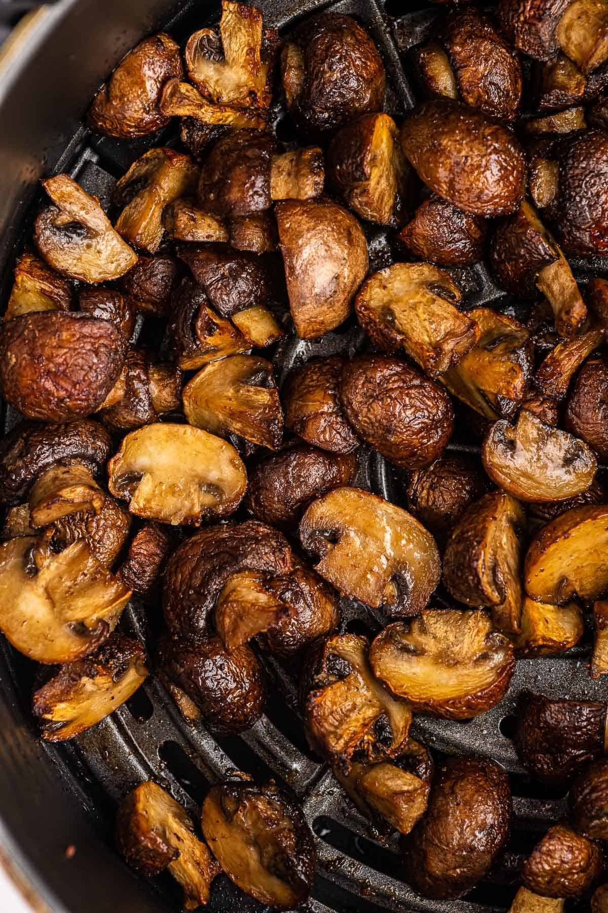 air fried mushrooms in the air fryer basket