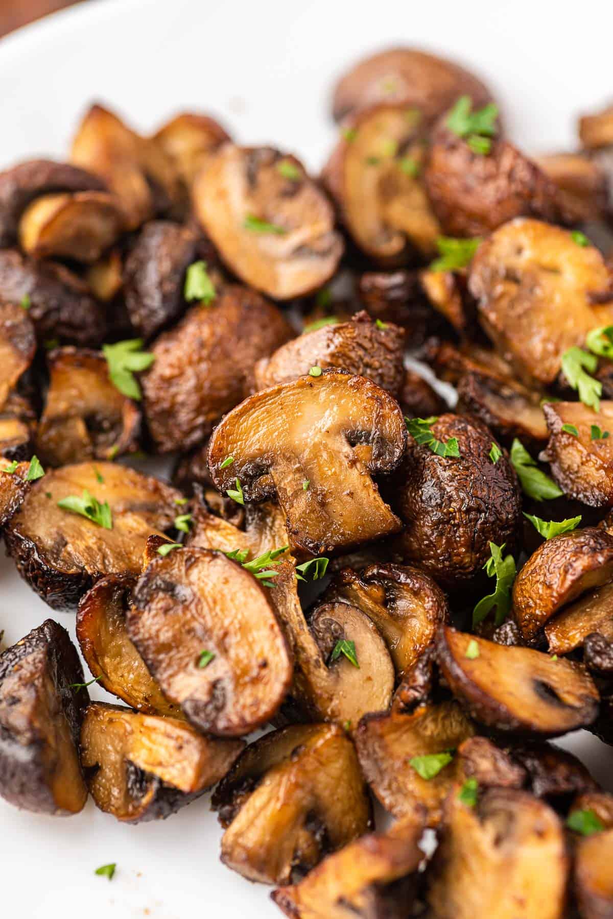 air fried mushrooms topped with parsley