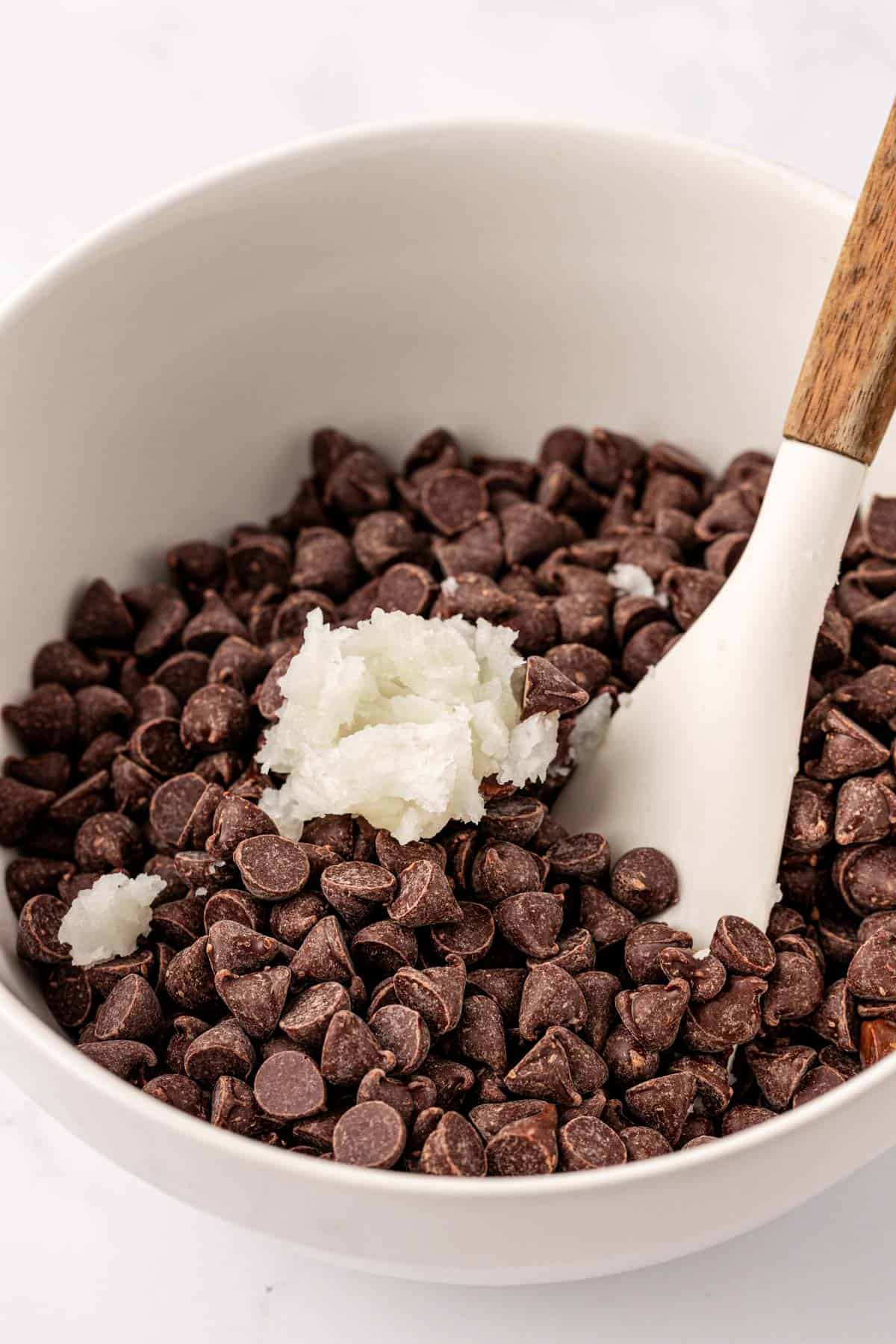coconut oil and chocolate chips in a bowl