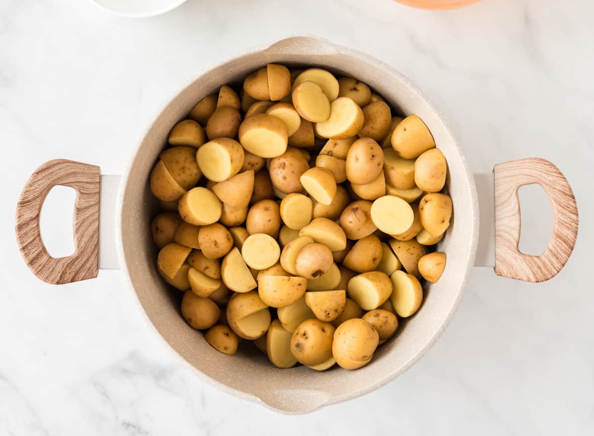 cut up potatoes in a pot