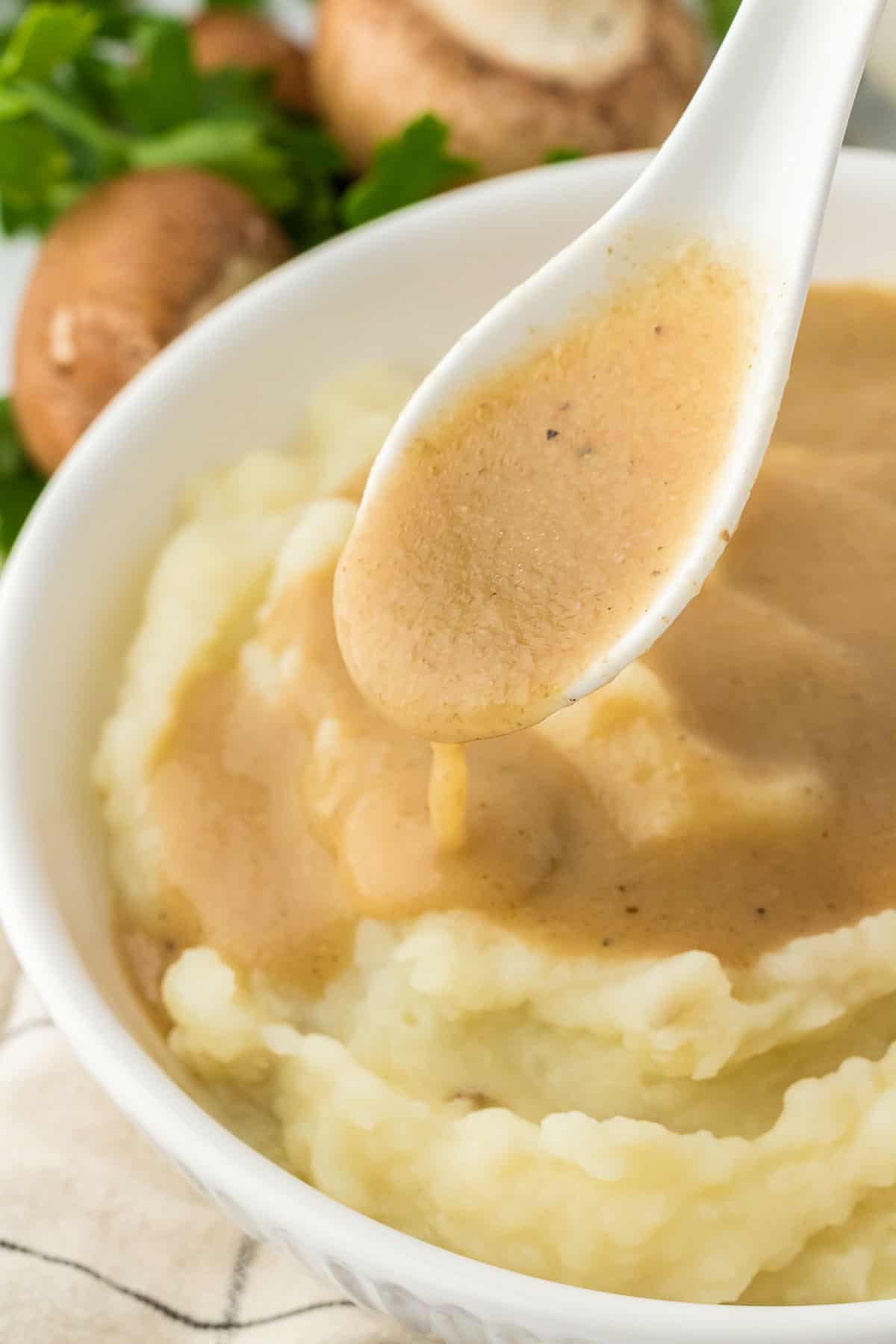 gravy over mashed potatoes