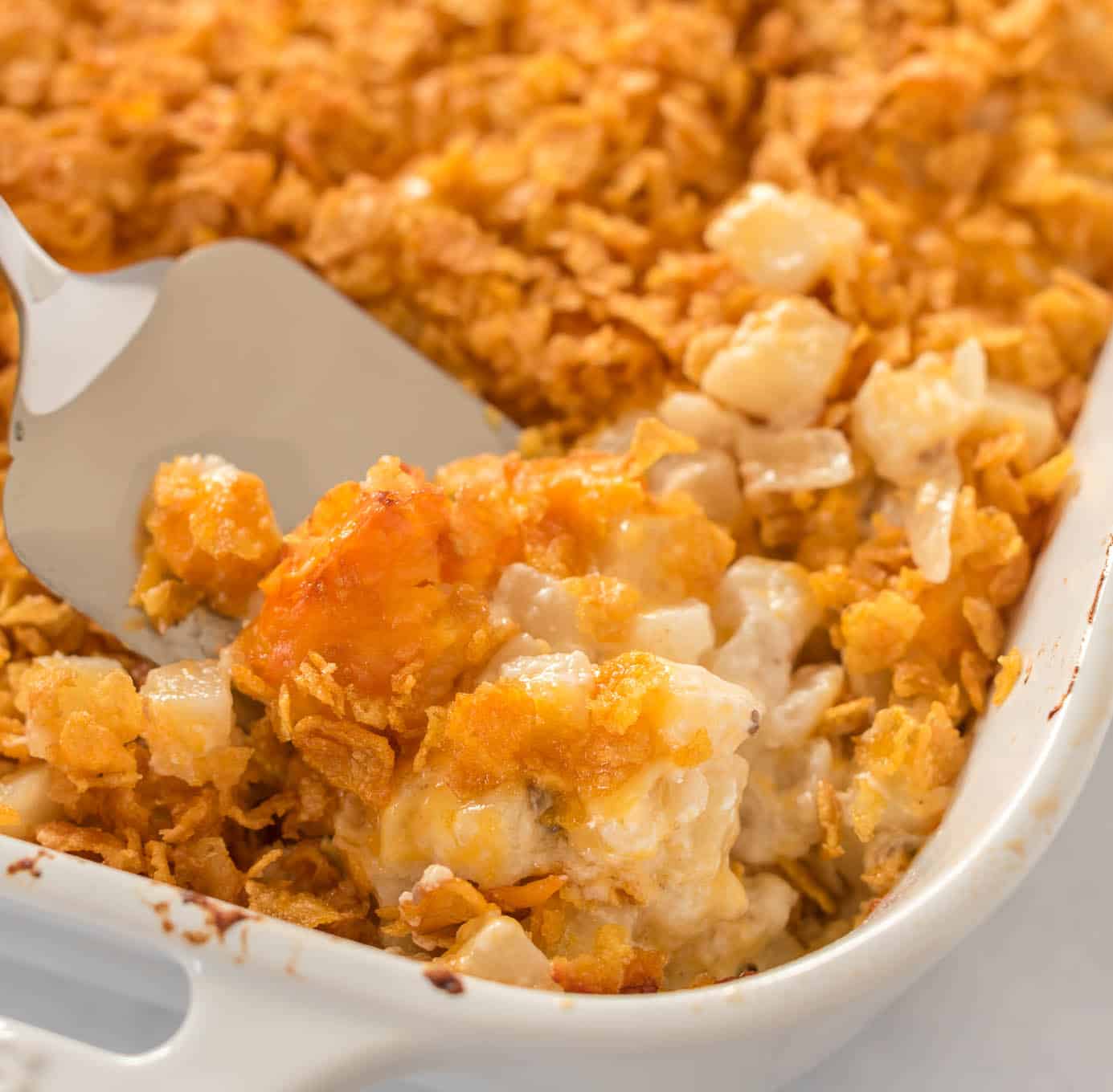 a scoop of funeral potatoes