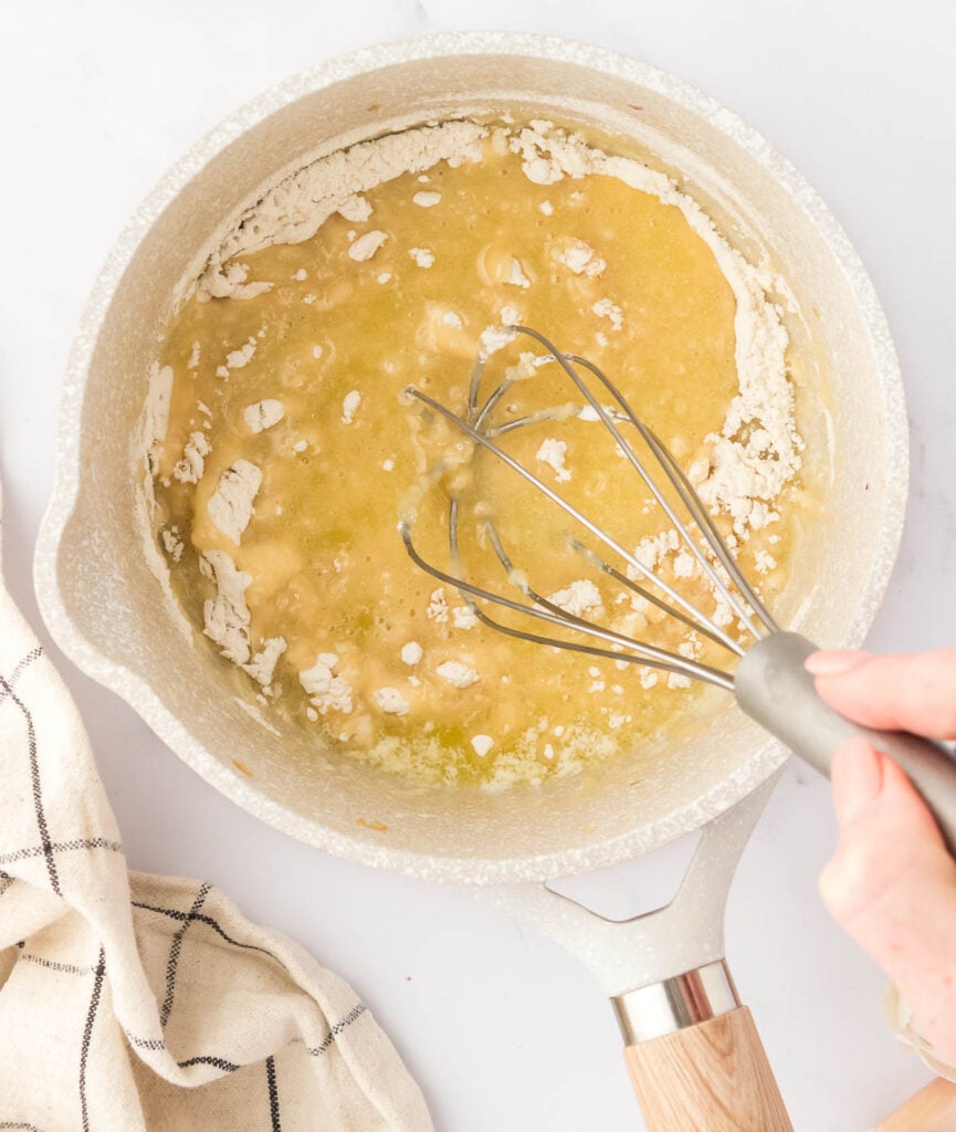 whisking flour into melted butter