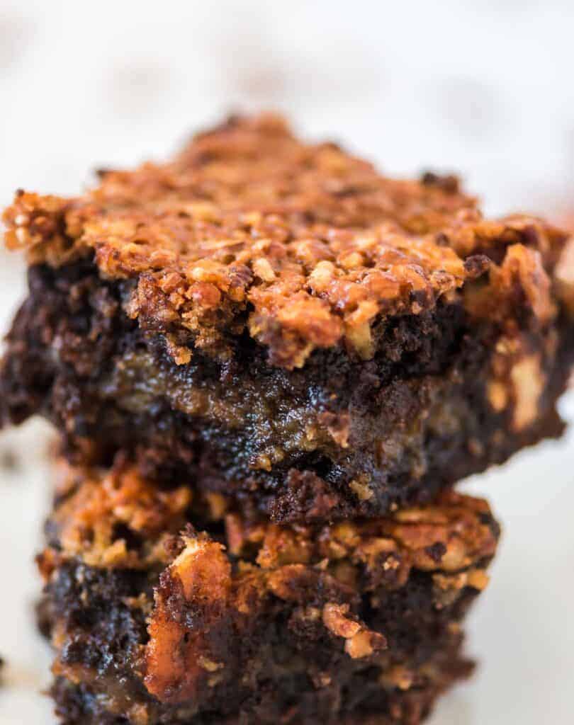 brownie from the side showing the fudgy inside texture