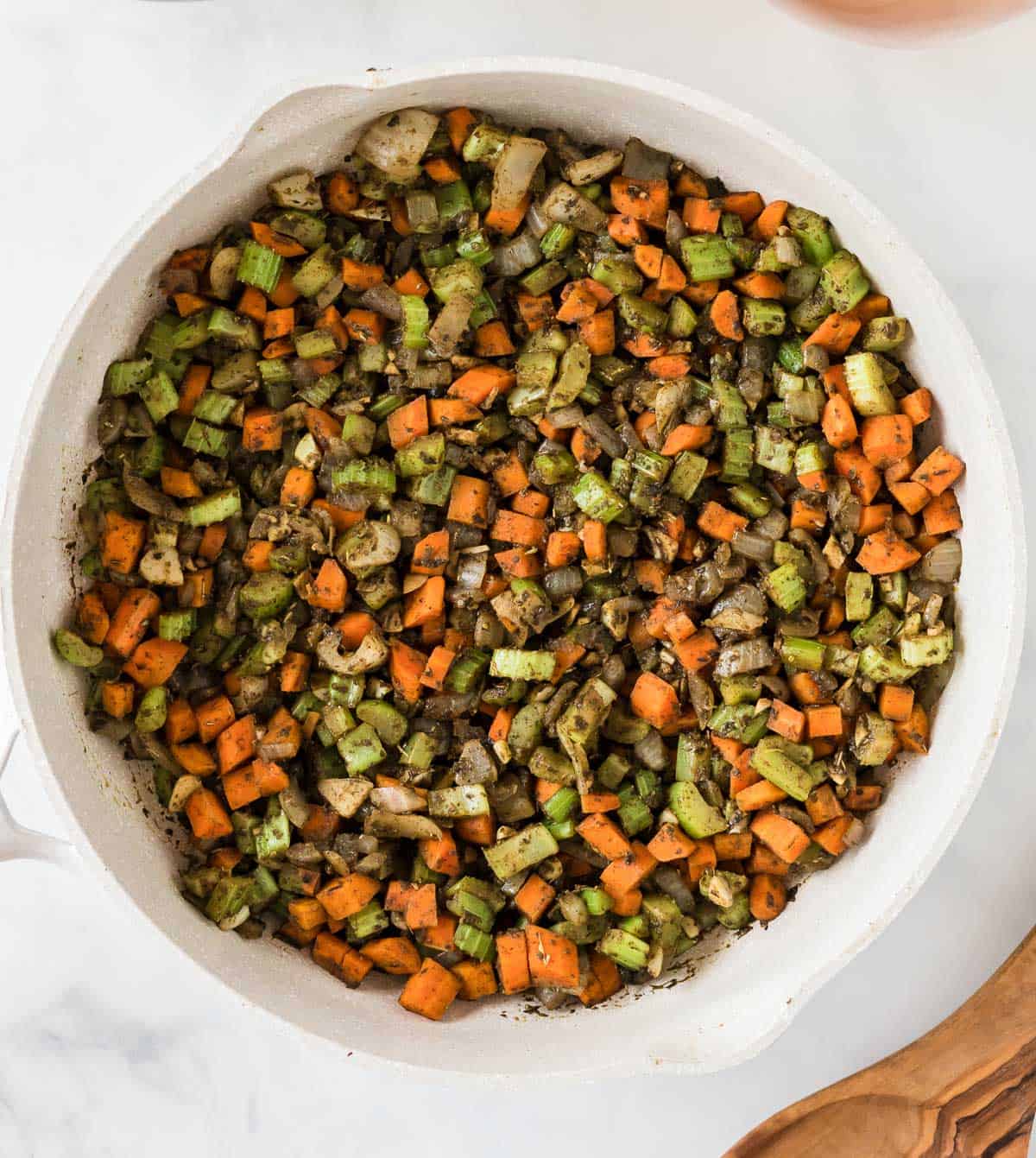 cooked vegetables in the skillet