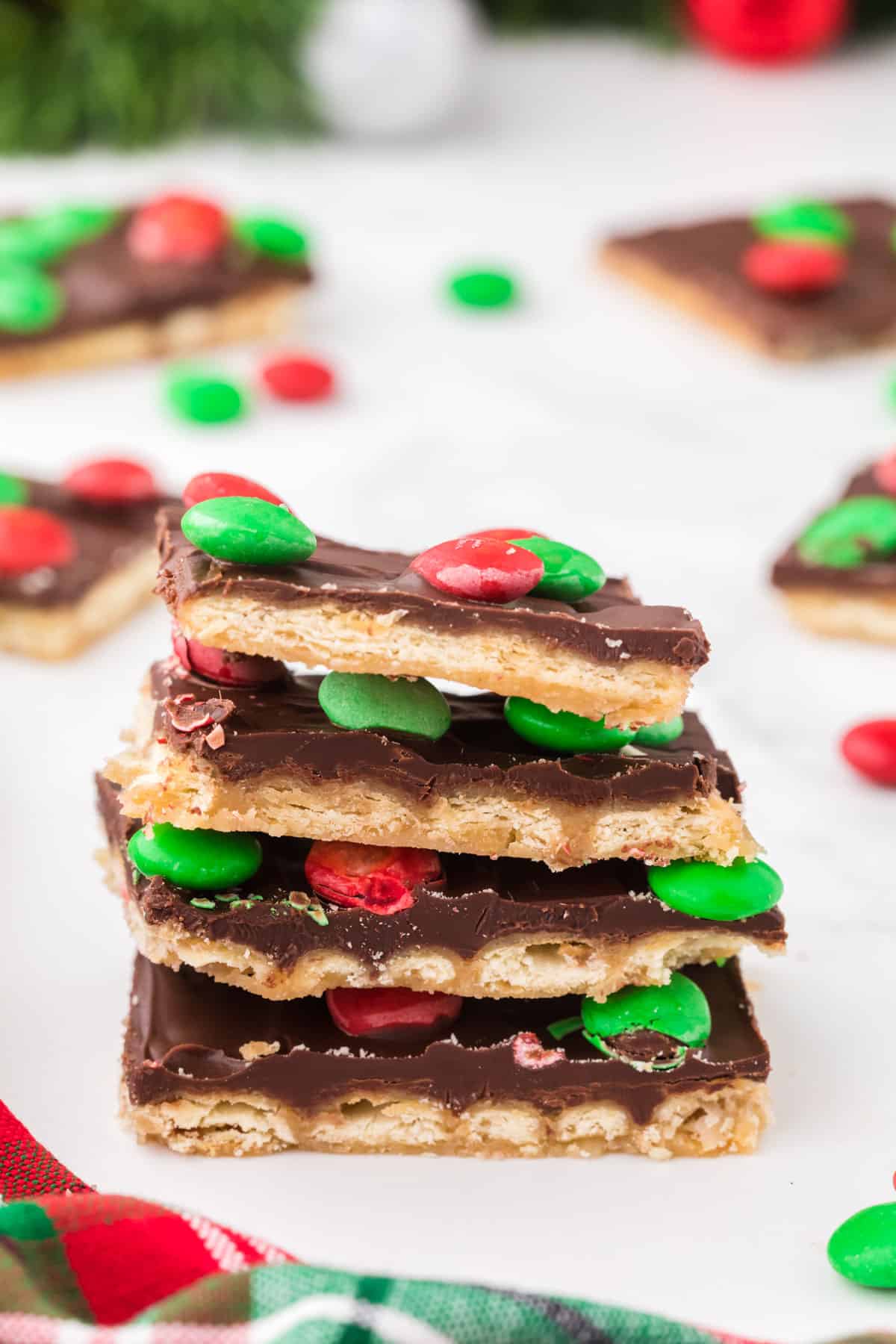 christmas crack candy with holiday m&m's