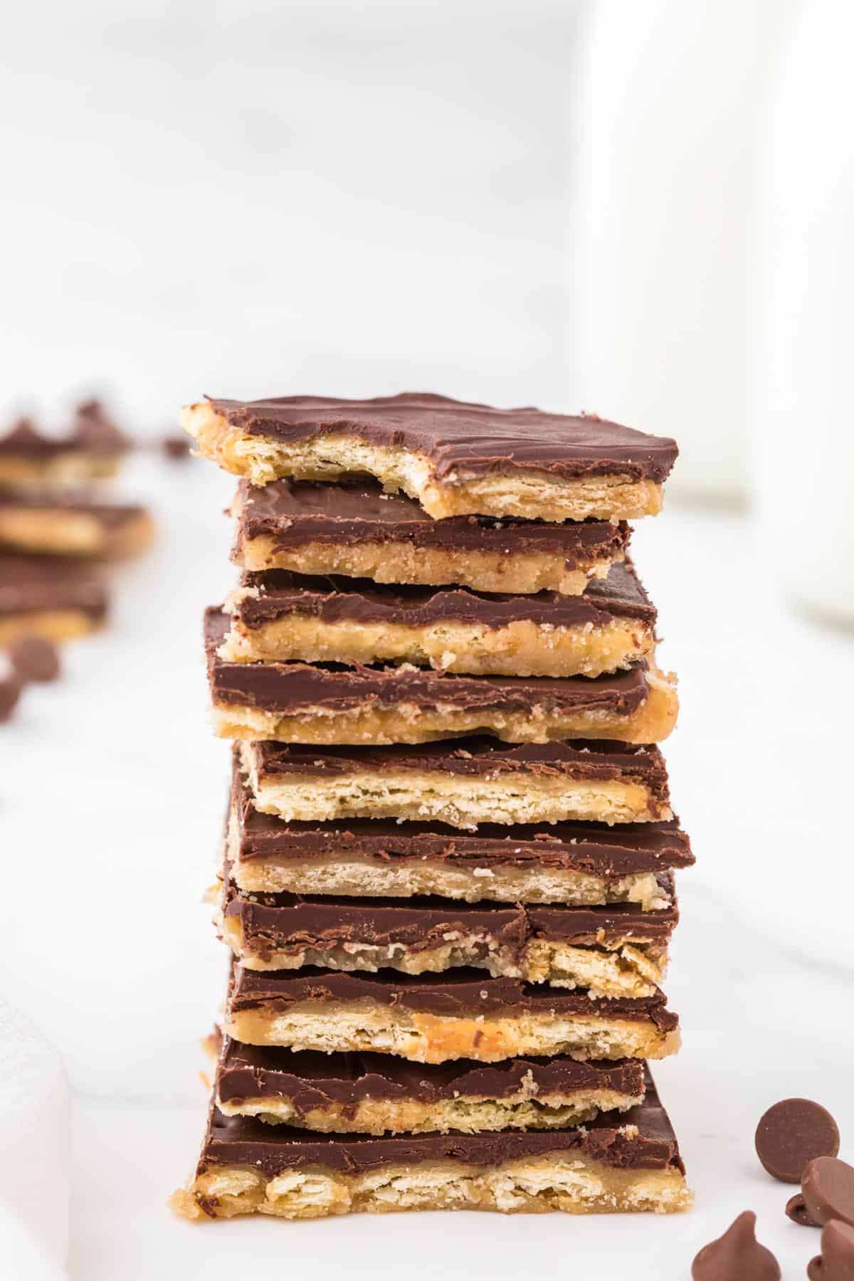 plain saltine toffee candy pieces stacked