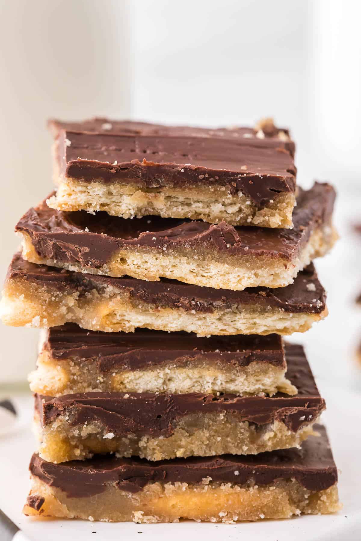 ritz cracker toffee pieces stacked